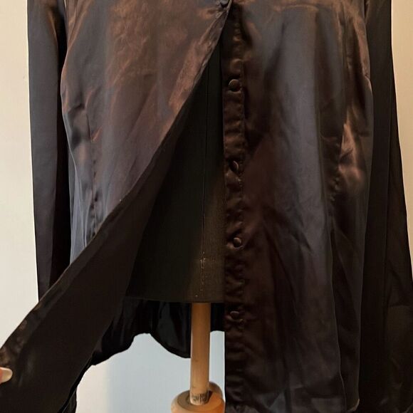 George Stretch Women's Black Long Sleeve Soft Silky Button Up Blouse Large - Picture 7 of 8